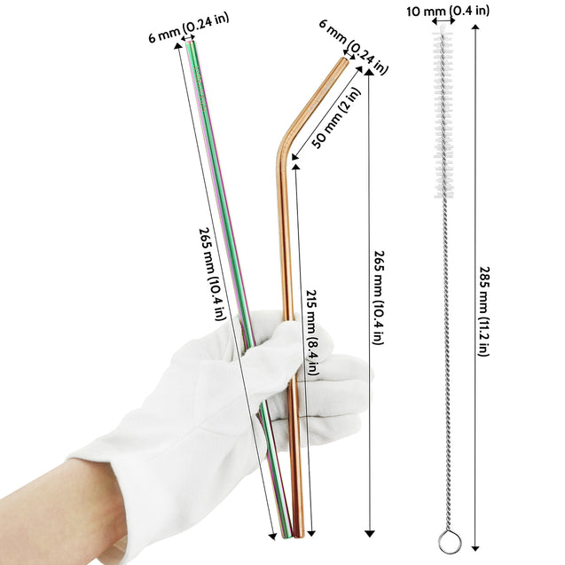 4 Bendy (8.5 inches) Rose Gold Reusable Metal Straws with Cleaning Brushes — STRAWTOPIA