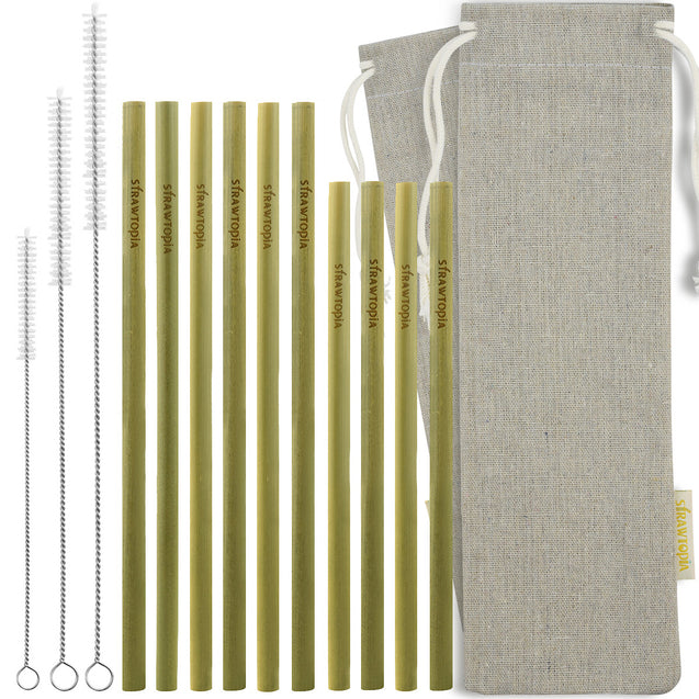 Organic Bamboo Straws with Cases (Hand Crafted) - Reusable Sustainable Biodegradable and Eco-Friendly Alternative to Drinking with Plastic Straws - 15 Pc Set (7.7 and 9.1 inches) — STRAWTOPIA