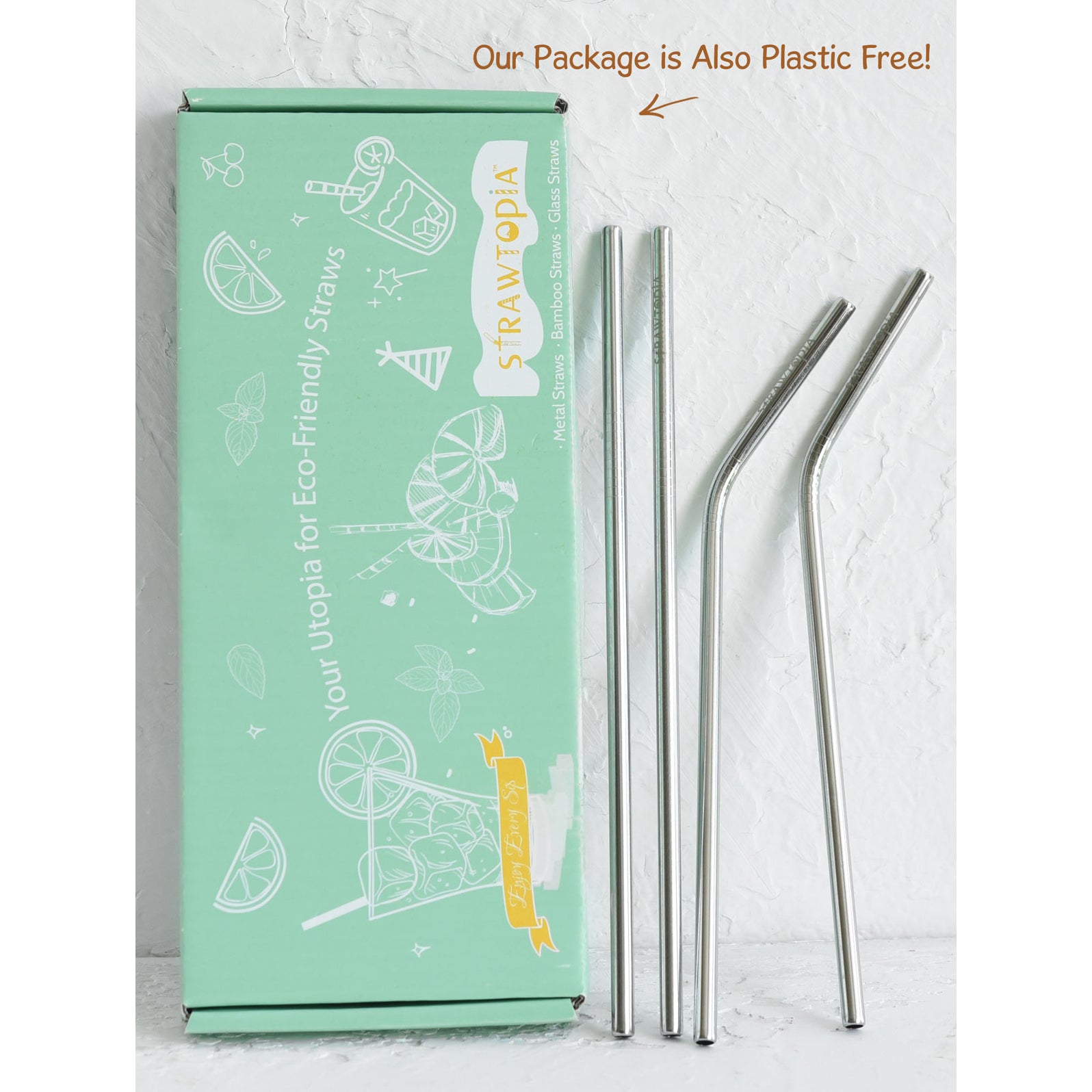 1 Bendy Gold 1 Straight Rainbow Metal Straws 8.5 inches — STRAWTOPIA