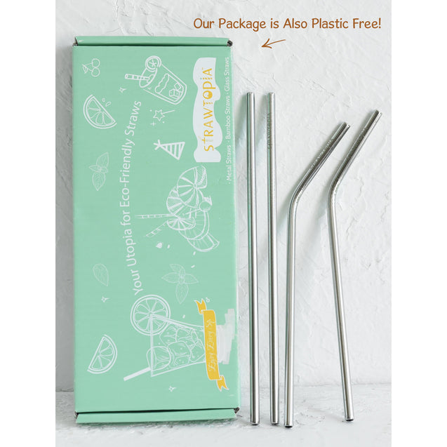 (8.5 inches) 11 Piece Set of Reusable Stainless Steel Metal Straws with Cleaning Brushes — STRAWTOPIA