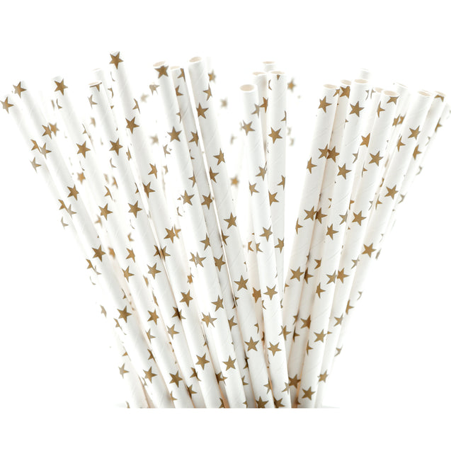 Gold Stars on White Paper Straws —  STRAWTOPIA - STRAWTOPIA