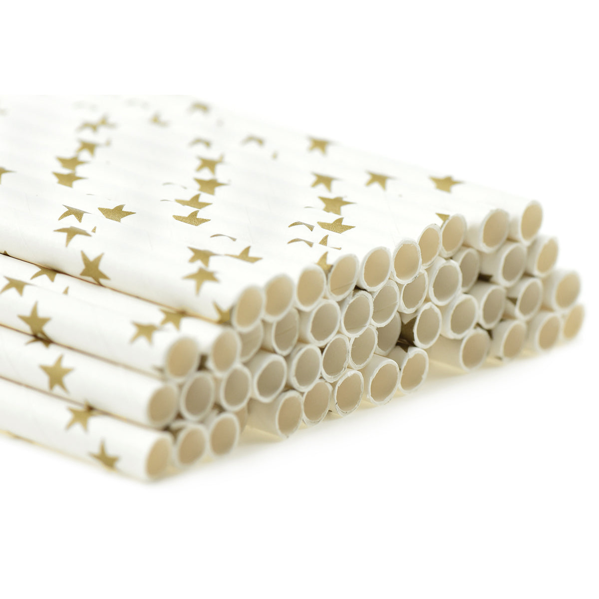 Gold Stars on White Paper Straws — STRAWTOPIA