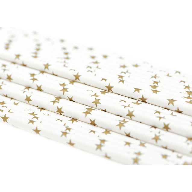 Gold Stars on White Paper Straws —  STRAWTOPIA - STRAWTOPIA