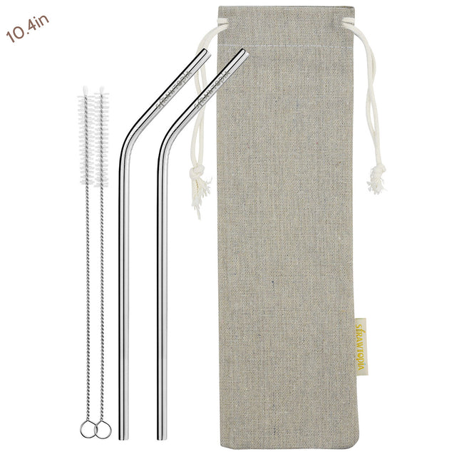 2 Bendy (10.4 inches) Reusable Stainless Steel Metal Straws with Cleaning Brushes  — STRAWTOPIA 