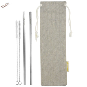 2 Straight (10.4 inches) Reusable Stainless Steel Metal Straws with Cleaning Brushes  — STRAWTOPIA 