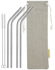 4 Bendy (10.4 inches) Reusable Stainless Steel Metal Straws with Cleaning Brushes — STRAWTOPIA