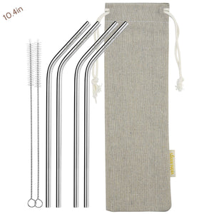 4 Bendy (10.4 inches) Reusable Stainless Steel Metal Straws with Cleaning Brushes — STRAWTOPIA