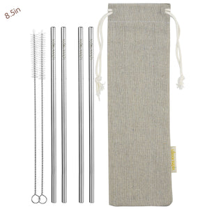 4 Straight (8.5 inches) Reusable Stainless Steel Metal Straws with Cleaning Brushes  — STRAWTOPIA