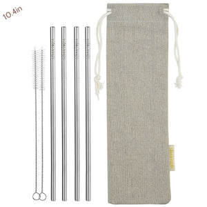 4 Straight Reusable Stainless Steel Metal Straws with Cleaning Brushes (10.4 inches) — STRAWTOPIA