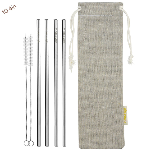 4 Straight Reusable Stainless Steel Metal Straws with Cleaning Brushes (10.4 inches) — STRAWTOPIA