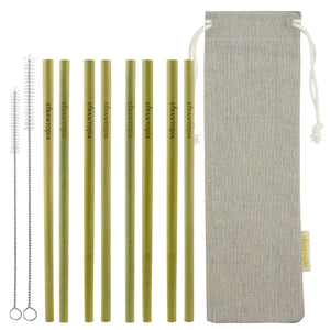 8 Strawtopia Bamboo Straws 7.7 inches + 2 cleaning brushes + burlap storage bag