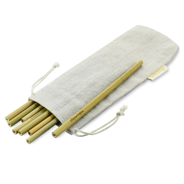 8 Strawtopia Bamboo Straws 7.7 inches + burlap storage bag