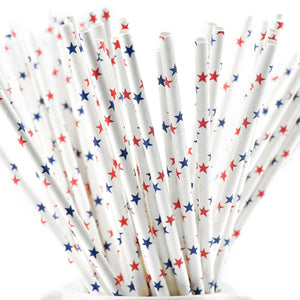 Red|Blue Stars Paper Straws Biodegradable and Compostable - STRAWTOPIA