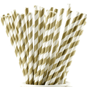 Champagne Gold | White Striped Paper Straws —  STRAWTOPIA - STRAWTOPIA
