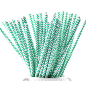 Turquoise | White Chevron Paper Straws Biodegradable and Compostable - STRAWTOPIA