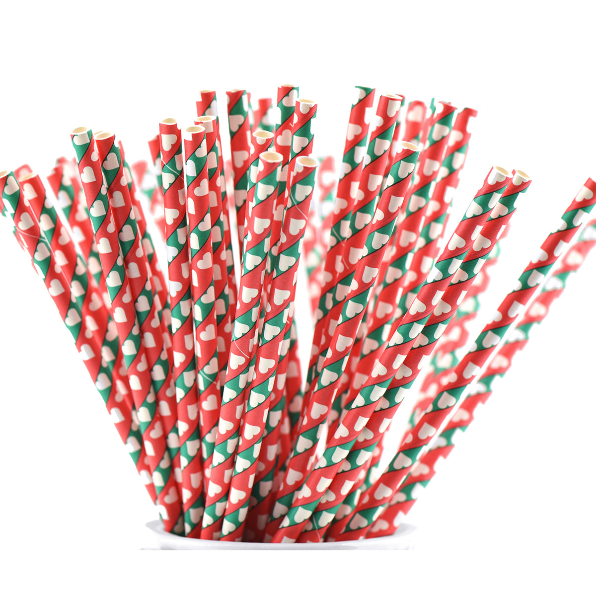Green Red Striped with White Hearts Paper Straws — STRAWTOPIA