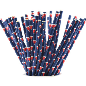 Deep Blue with Santa Claus'Cap Paper Straws Biodegradable and Compostable - STRAWTOPIA