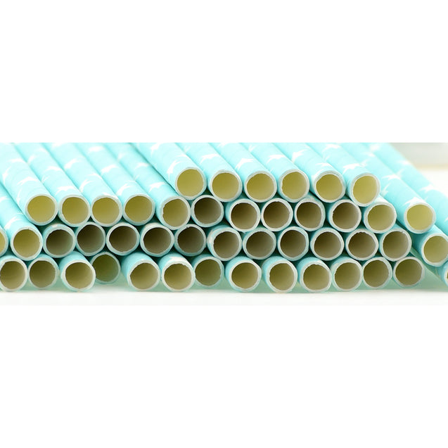 Light Cyan with White Stars Paper Straws Biodegradable and Compostable - STRAWTOPIA