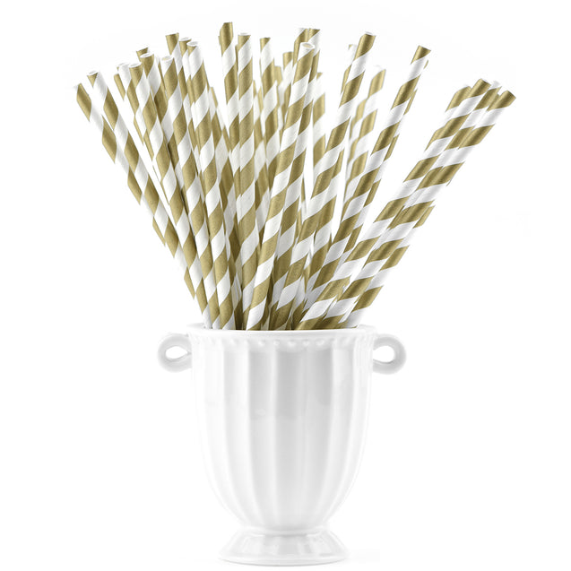 Gold | White Striped Paper Straws — STRAWTOPIA - STRAWTOPIA