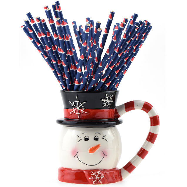 Deep Blue with Santa Claus'Cap Paper Straws Biodegradable and Compostable - STRAWTOPIA