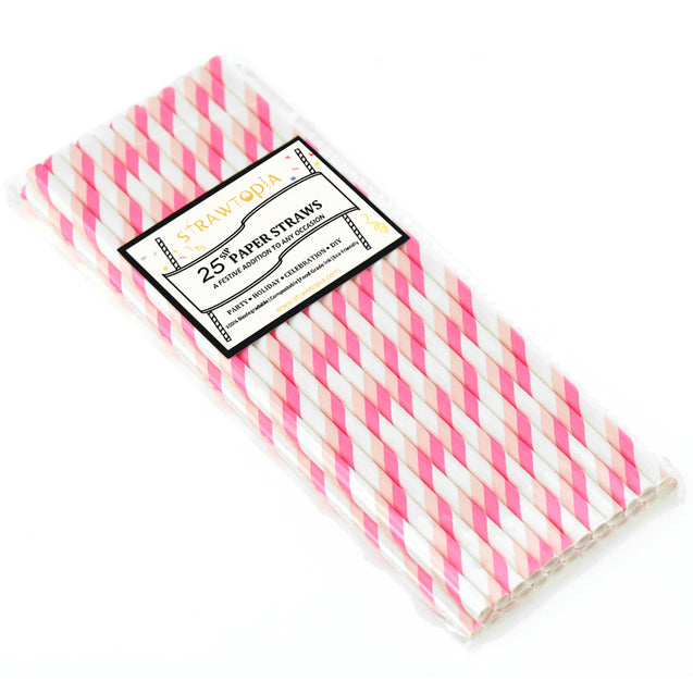 Double Pink | White Striped Paper Straws — STRAWTOPIA - STRAWTOPIA