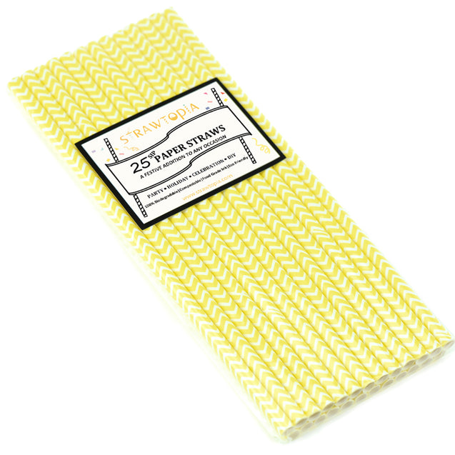 Yellow | White Chevron Paper Straws Biodegradable and Compostable - STRAWTOPIA