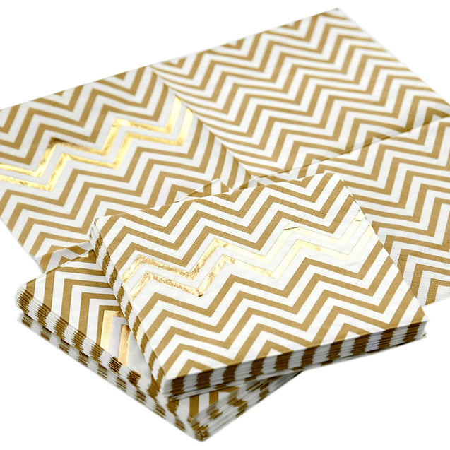 Gold Chevron Style Party Paper Napkins — STRAWTOPIA