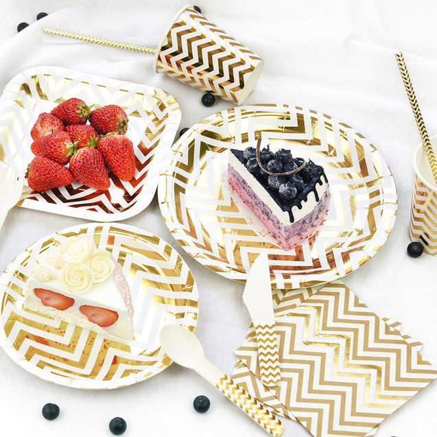 Gold Chevron Style Party Paper Napkins — STRAWTOPIA