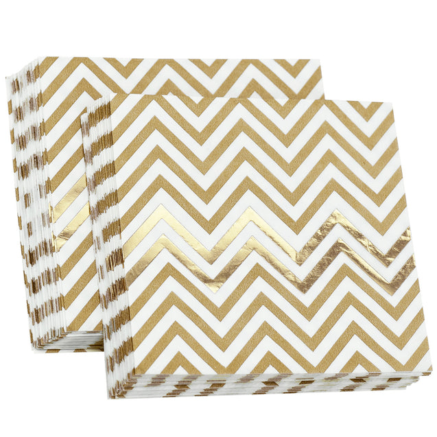 Gold Chevron Style Party Paper Napkins — STRAWTOPIA