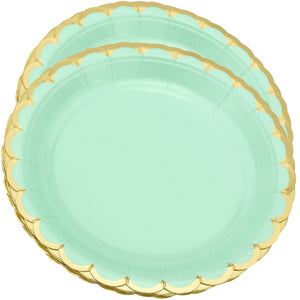 7'' Mint Green with Gold Accent Floral Edge Party Paper Plates — STRAWTOPIA