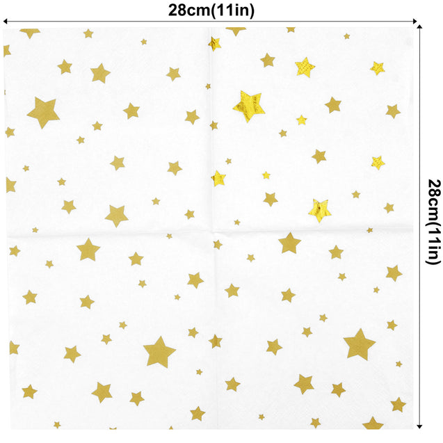 White with Gold Stars Fancy Party Paper Napkins — STRAWTOPIA