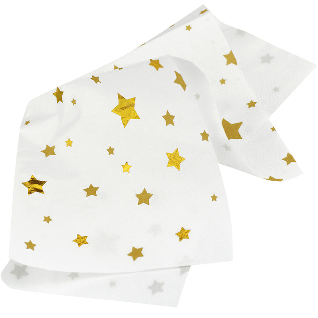 White with Gold Stars Fancy Party Paper Napkins — STRAWTOPIA