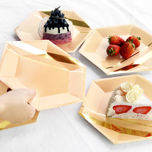 STRAWTOPIA Pink and gold disposable paper plates party supplies