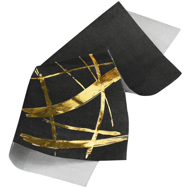 Black & Gold Fancy Party Paper Napkins — STRAWTOPIA