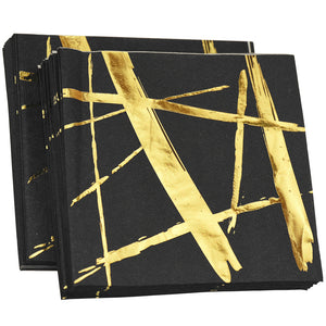 Black & Gold Fancy Party Paper Napkins — STRAWTOPIA