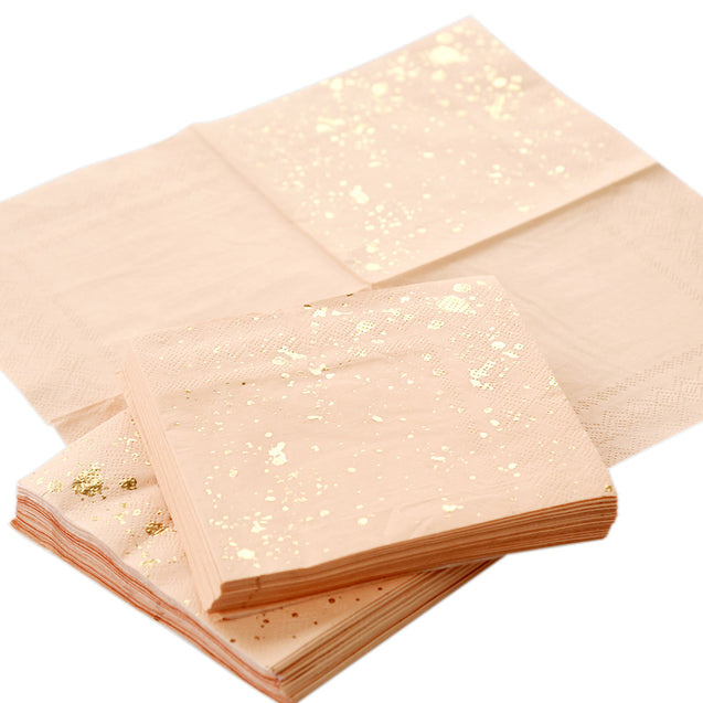 Peach Color with Gold Patterns Fancy Party Paper Napkins — STRAWTOPIA
