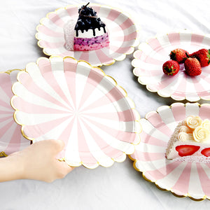 9'' White and Pink with Gold Accent Floral Edge Party Paper Plates  — STRAWTOPIA