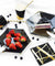 STRAWTOPIA disposable paper plates black gold patterns hexagon reference photo with food