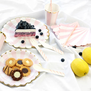 Pink and White Stripe Floral Fancy Party Paper Napkins