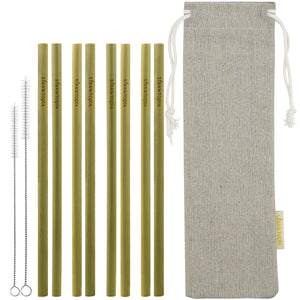 8 Strawtopia Bamboo Straws 2 cleaning brushes and burlap case