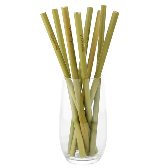 8 Strawtopia Bamboo Straws in glass cup