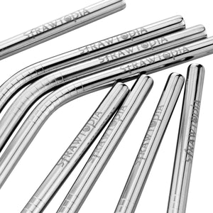 (8.5 inches) 11 Piece Set of Reusable Stainless Steel Metal Straws with Cleaning Brushes — STRAWTOPIA 