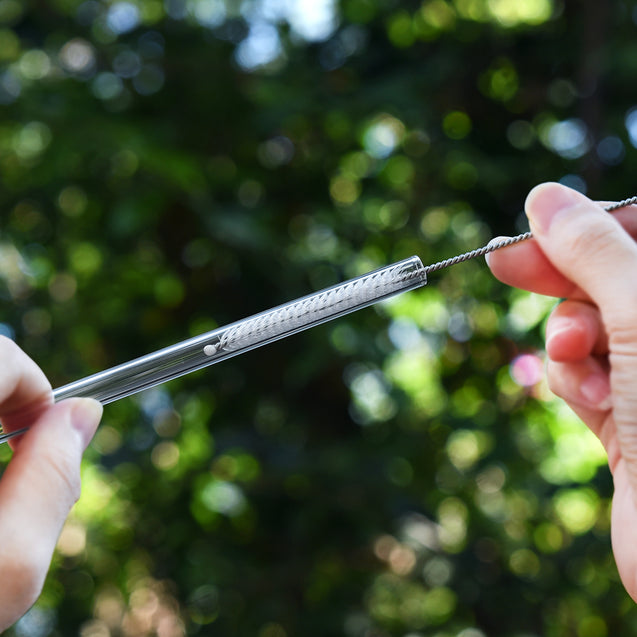 showing how to clean 8mm wide straight glass straw with included brush by strawtopia