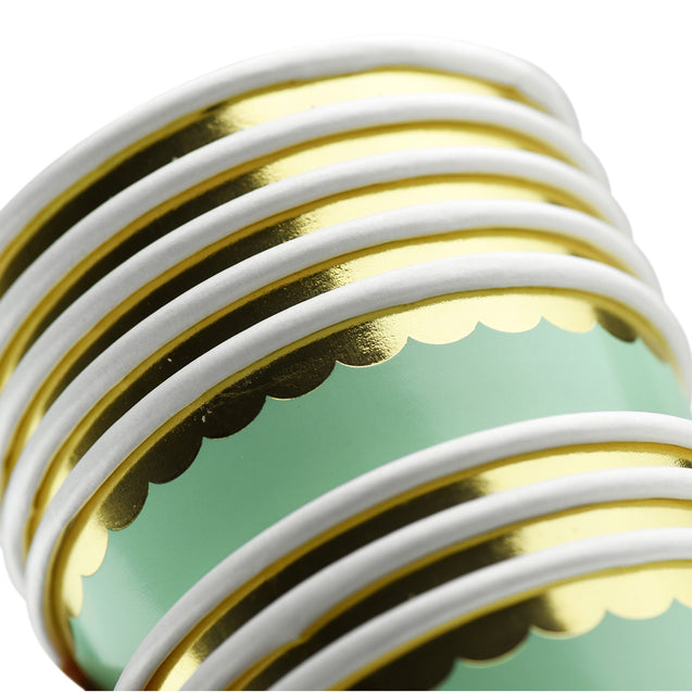 Mint Green with Gold Floral Edge Fancy Party Paper Cups — STRAWTOPIA