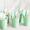 Mint Green with Gold Floral Edge Fancy Party Paper Cups — STRAWTOPIA