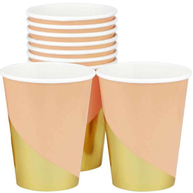 10 oz. Peach Color Fancy Party Paper Cups — STRAWTOPIA