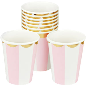 Pink | White & Gold Floral Edge Fancy Party Paper Cups — STRAWTOPIA