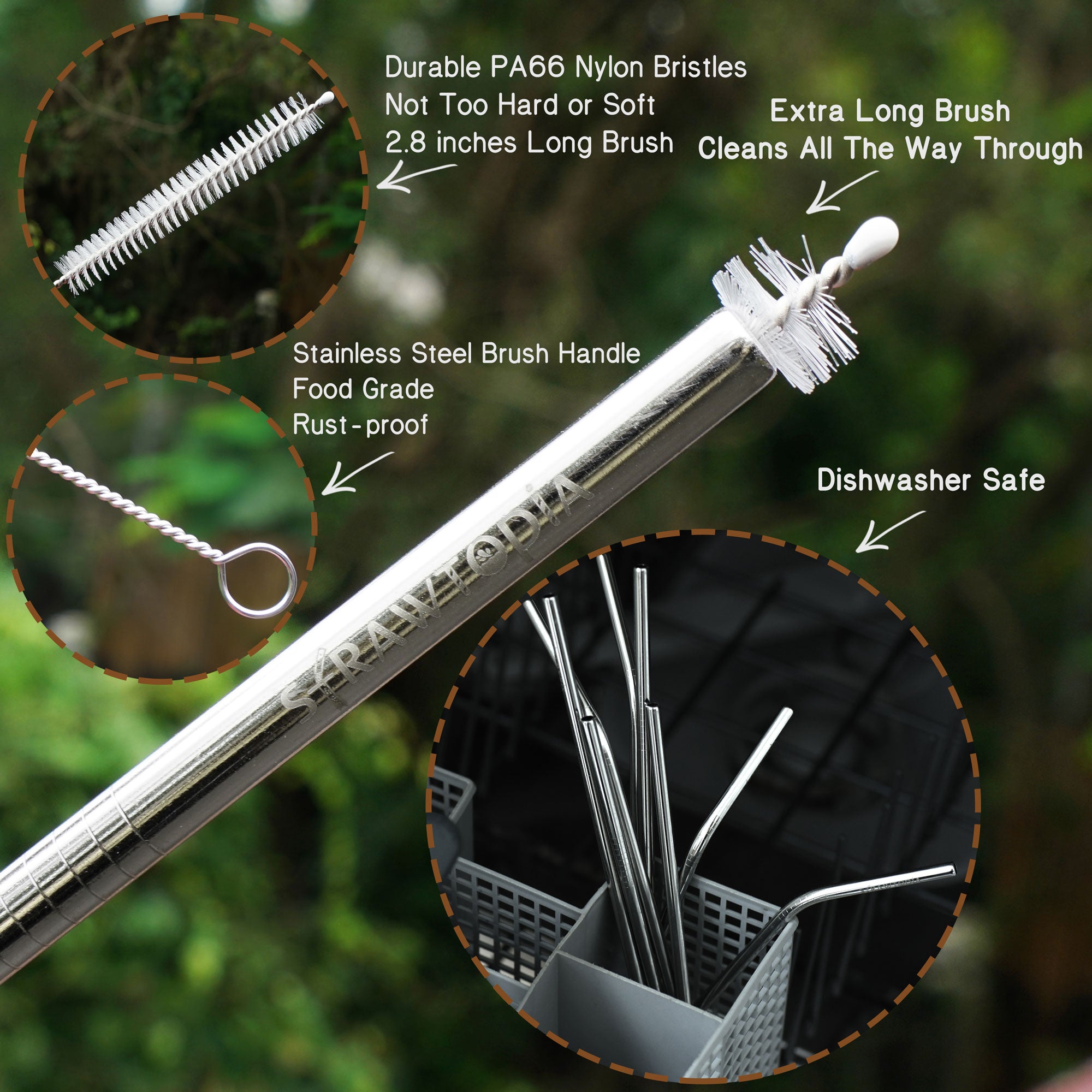 Reusable Stainless Steel Metal Straws with Silicon Tips & Cleaning