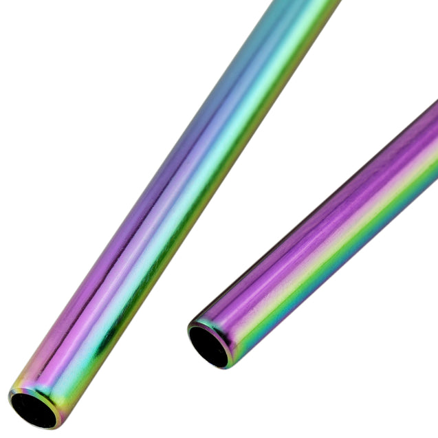 2 Bendy (10.4 inches) Rainbow Reusable Metal Straws with Cleaning Brushes — STRAWTOPIA 
