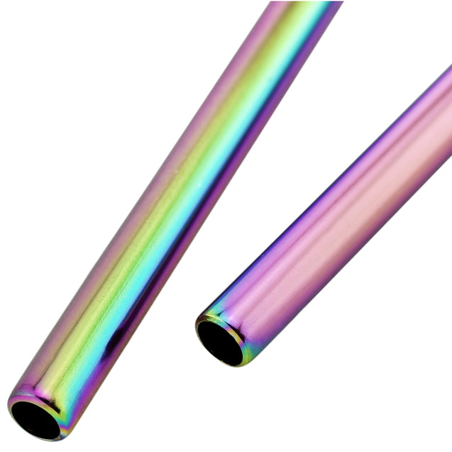 2 Straight (8.5 inches) Rainbow Reusable Metal Straws with Cleaning Brushes — STRAWTOPIA